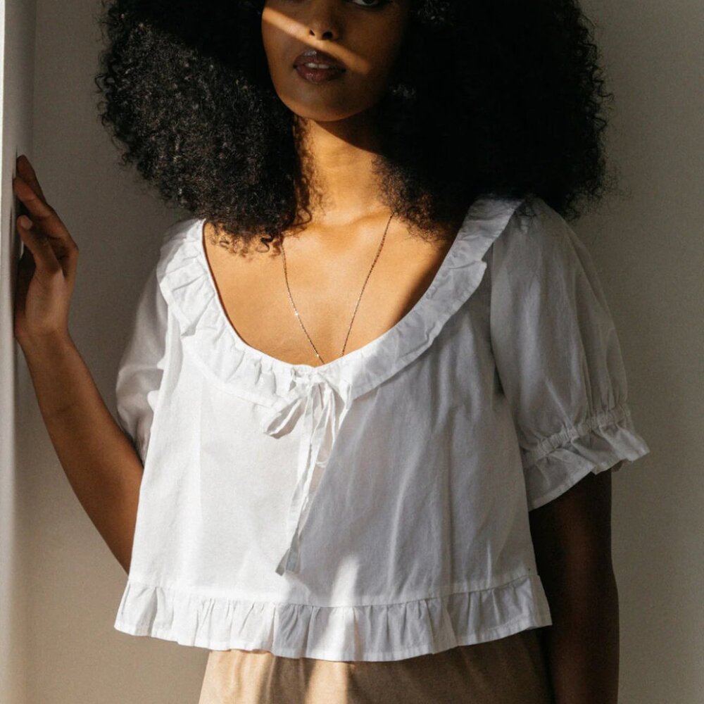 Harly Jae Doll Blouse White Organic Cotton Size S Feminine Minimalist